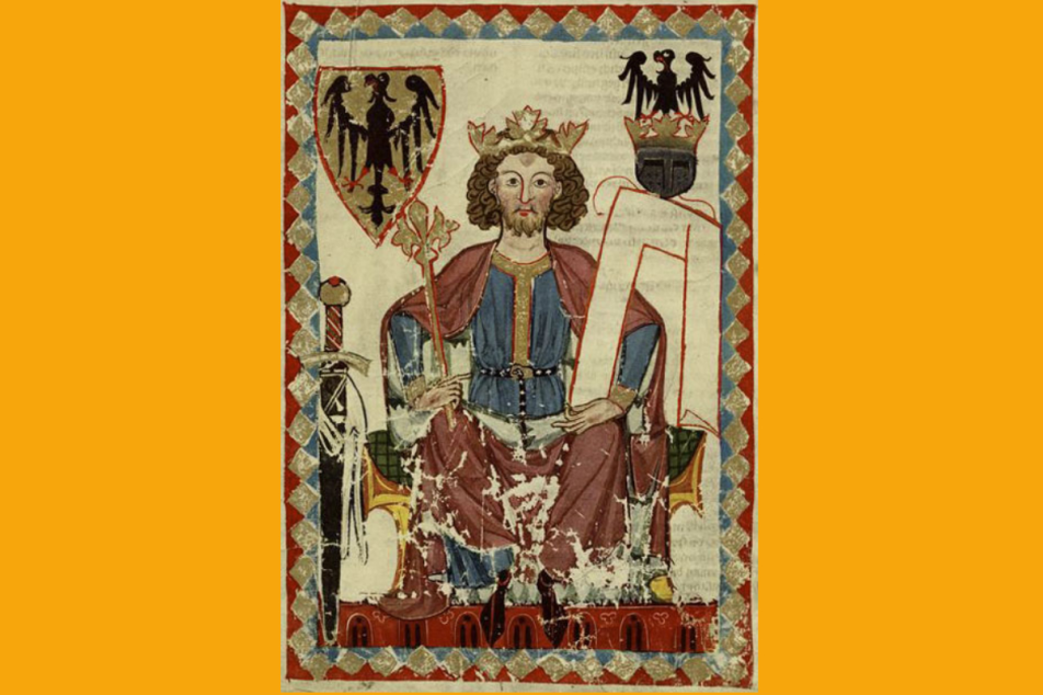 Kaiser Heinrich VI. im Codex Manesse, um 1300 (Heidelberg, Universitätsbibliothek, Cpg 848, fol. 6r)
